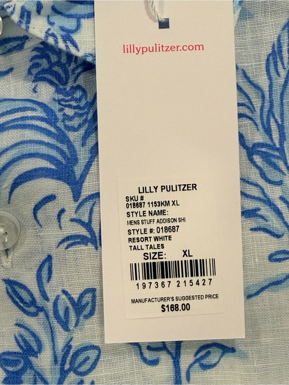 Lilly Pulitzer Men's White Shirt with Blue Floral Animal Print - Picture 4 of 5